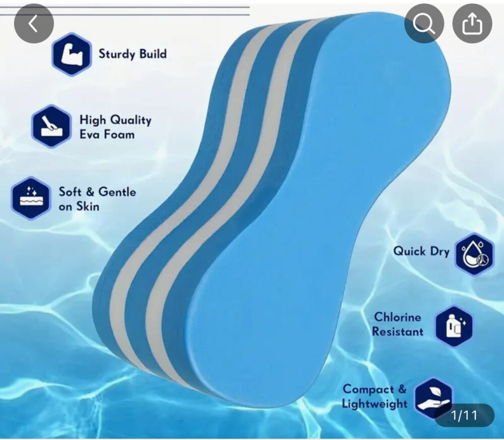 Blue and white figure-8 flotation board for aquatic exercises